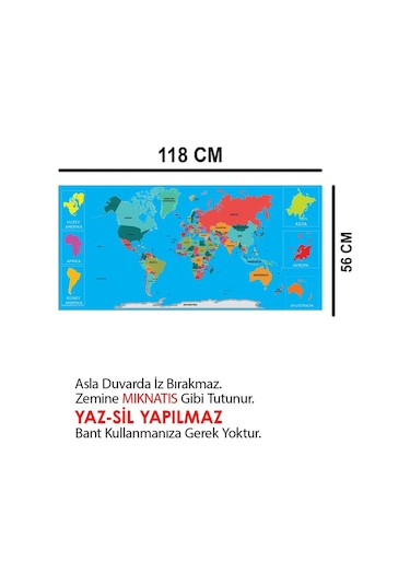 Dekoratif Tablo Eğitici Türkiye Ve Dünya Haritası Çocuk Duvar Sti