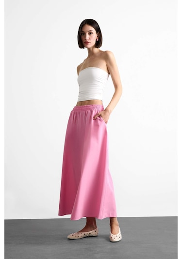 Defacto Esnek Belli Cepli Maxi Etek F7897ax25smpn113 Pembe