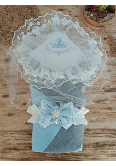 Triko Przm Haki Bebek Kundağı Unisex Bebek Dış Kundak Battaniyesi Hastane Çıkışı Kundak Battaniye Mavi