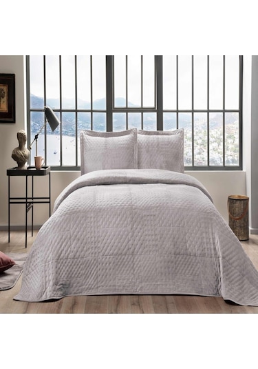 Taç Alvin Çift Kişilik Yatak Örtüsü Seti Gri