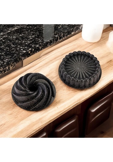 Doremcy Eda 2li Granit Döküm Kek Ve Tart Kalıbı 26cm Taç Turta Kalıbı Ve Kek Kalıbı Siyah