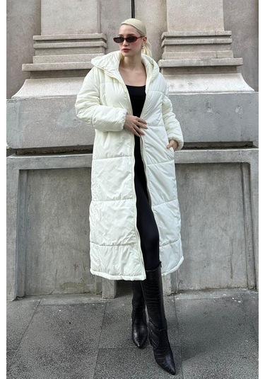 Madmext Mad Girls Ekru Uzun Şişme Mont Mg1303 Ekru