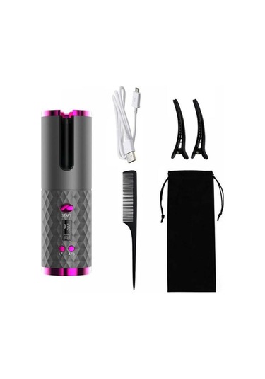 Elektrikli Tam Otomatik Saç Bigudi Kablosuz Otomatik Bukle Makinesi Gri