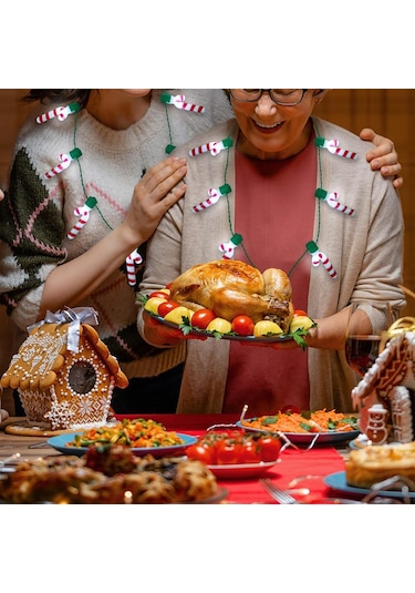 Dofolink Noel Işıklı Kolye - Şeker Asa Desenli 7 Led'li Parıldayan Dekoratif Aksesuar 2 Adet - Su Geçirmez, Işık Seviyesi Ayarlanabilir
