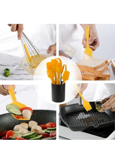 Yaozixa Isıya Dayanıklı 8 Parça Silikon Spatula Seti - Fırın Ve Mutfak İçin Pratik Çözüm Sarı