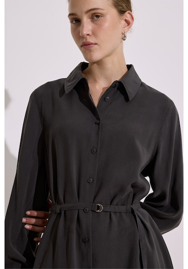 Modal Kemerli Gömlek Antrasit Antrasit