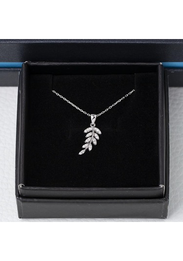 Zeytin Dalı Model Zirkon Taşlı 925 Ayar Gümüş Kadın Kolye