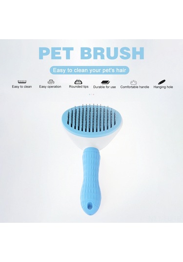 Lemestar Kedi Köpek Saç Tarayıcı - Tek Tuşla Tüy Temizleme - Kalın İğne - Mavi - Bakım & Güzellik Aracı