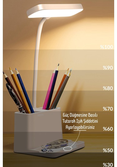 2li Set Şarjlı Masa Lambası + Kronometreli Öğrenci Saati Renk Ayarlı Ders Çalışma Okuma Lambası Q108 Beyaz