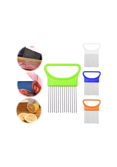 Paslanmaz Çelik Soğan Tutucu Kaymaz Saplı Soğan Patates Domates Limon Dilimleme Dilimleyici Kesici Mutfak Sebze Doğrayıcı Alet Turuncu