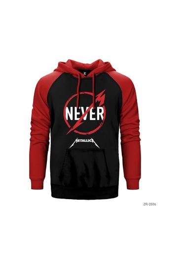 Metallica Never Kırmızı Reglan Kol Kapşonlu Sweatshirt Kırmızı