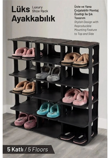 5 Katlı Portatif Ayakkabılık, Ayakkabı Standı, Siyah