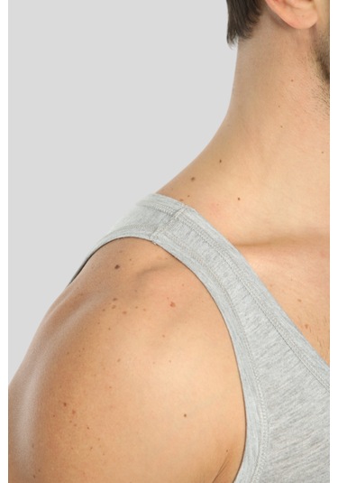 Erkek Gri Pamuklu Omuzu Lok Dikişli Atlet 3'lü Paket Gri