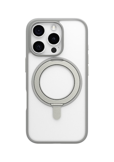 Apple Uyumlu iPhone Blueo 16 Pro Skin Friendly 360 Rotatable Magsafe Standlı Gri Telefon Kılıfı