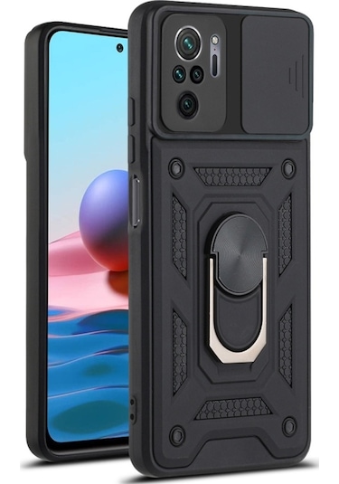 Nihcase Xiaomi Redmi Note 10s Kılıf Magnetik Standlı Kamera Korumalı Slide Sürgülü Cover Kapak