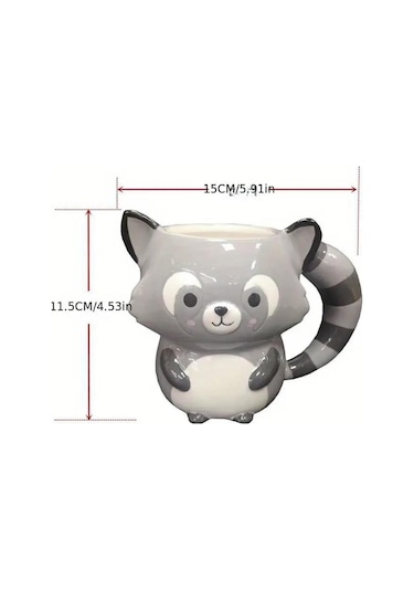 3d Rakun Seramik Kahve Fincanı Gri