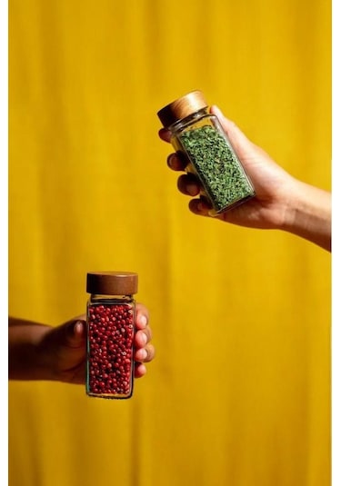 Akasya Kapaklı 12 Adet Cam Baharatlık Seti 120 Ml Ahşap