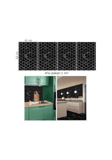 Tink Kendinden Yapışkanlı Siyah Petek Mermer Desenli Pvc Panel 41x62cm