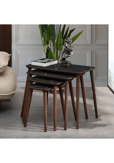 Vovvahome Luci 4lü Dörtlü Mdf Ahşap Zigon Sehpa - Siyah Mermer