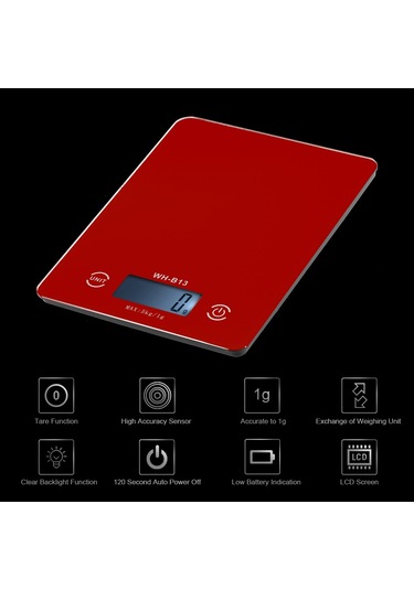 Ximistore9 Kırmızı Dijital Mutfak Terazi, Dokunmatik Ekran, Lcd Arka Işık, 5kg Kapasite, 3 Ölçü Birimi, Otomatik Kapatma, Pişirme Ve Pastane İçin Kırmızı