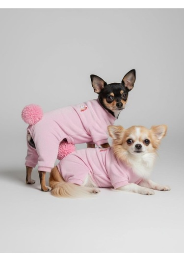Tassel & Rainbow Soft Pink Pamuklu Köpek Tulumu Pastel Pembe Pijama