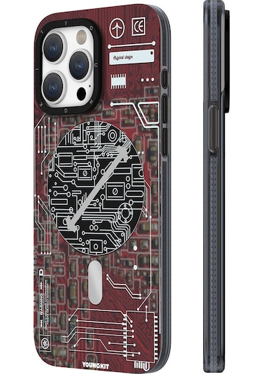 İphone 15 Pro Max Uyumlu Kılıf Magsafe Şarj Özellikli Youngkit Technology Serisi Kapak Siyah