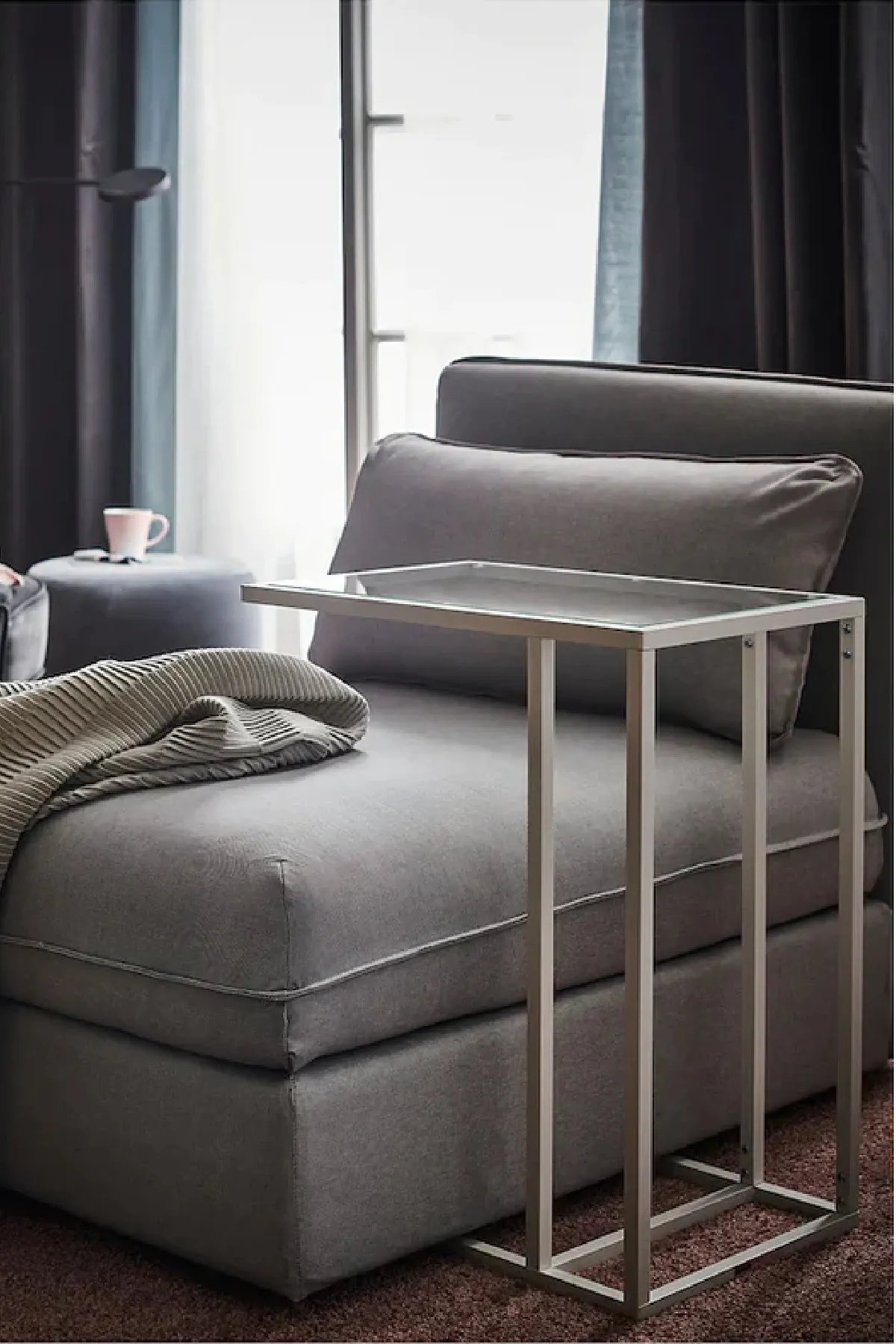 Şeffaf Temperli Cam C Sehpa Koltuk Sehpası Beyaz-şeffaf