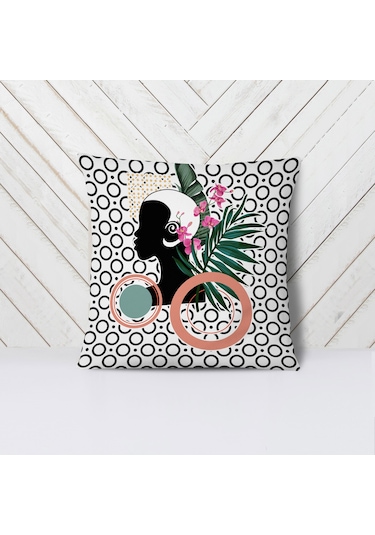 Geometrik Tropik Kadın 05- Kırlent Kılıf Seti 4'lü