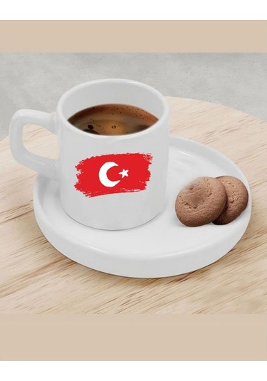 Türk Kahvesi Fincanı Bayraklı Fincan Çok Renkli