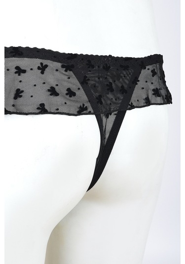 Loya Kadın Siyah Bow Fırfırlı String Siyah