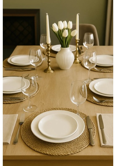 Yunusoğlu Home Hasır Jüt Supla 6'lı Set Amerikan Servis 33 Cm Çap Supla 6'lı Altın