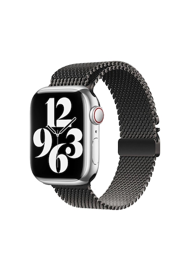 Biriva Home Apple Watch 44mm Krd-121 Metal Hasır Kordon-siyah