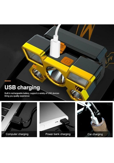 Yaban Mersini Yc Led Far Güçlü Işık Süper Parlak Kafaya Monte El Feneri Açık Şarj Edilebilir Gece Balıkçılık Far 5 Işık Kaynakları Mor