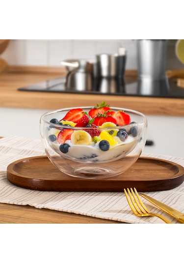 Perotti 12481 Çift Cidarlı Cam Kase Çerezlik Sunumluk 500 Ml Şeffaf