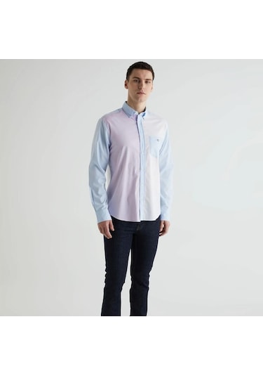 Gant Erkek Mavi Regular Fit Klasik Yaka Renk Bloklu Gömlek-mavi Mavi