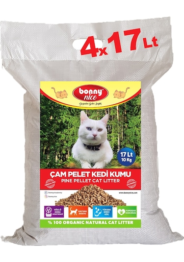 Bonny Nice Doğal Pellet Çam Peleti Kalın Kedi Kumu 4 x 17 L