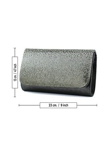Erkan Saçmacı Antrasit Degrade Kristal Taşlı Zincir Askılı Manyetik Kapaklı Abiye El Çantası Antrasit