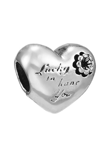 Nur Silver Lucky To Have You Yazılı Kalp Gümüş Charm Nur-bl00163