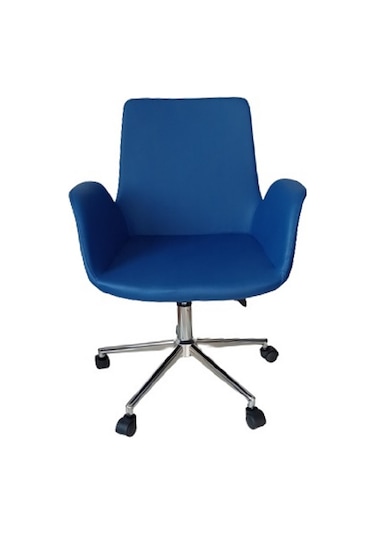 Sekreter Sandalyesi Döküm Süngerli Mavi Suni Deri