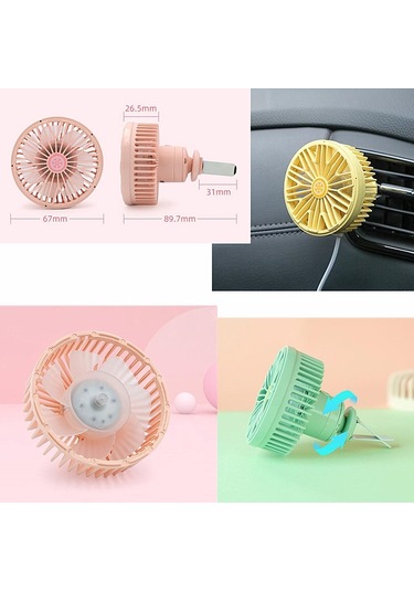 Araba Vent Fanı Çok Fonksiyonlu Usb Arayüz Mini Led Lamp Araç Fan Siyah
