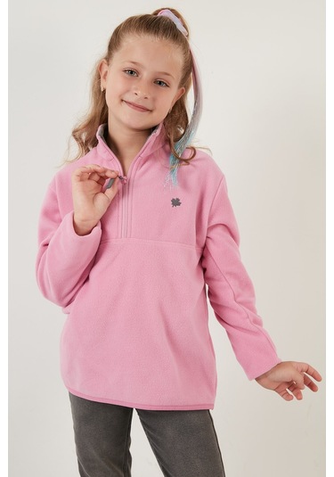 Lela Yumuşak Dokulu Fermuarlı Dik Yaka Şardonlu Kışlık Unisex Çocuk Polar 5905002 Şeker Pembe