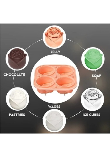 Ulzyvf 2 Adet 3d Buz Küpü Gül Kalıpları 4 Renk, Çok Renkli Tepsiler Çok Renkli