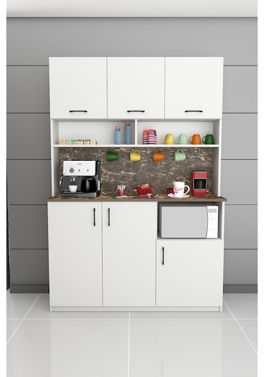 %100 Mdflam Kahve Köşesi Çok Amaçlı Mutfak Dolabı Kahve03 Beyaz - Siyah Taş Beyaz - Siyah Taş