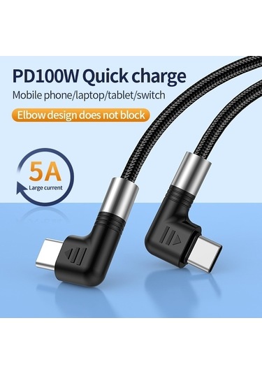 Moly İos Uyumlu 15 Serisi A9 0.5m Dirsek Açılı 5a 100w Hızlı-c Tip-c Naylon Örgülü 480mbps Veri Kablosu