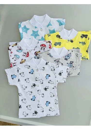 Mukosa Düğmeli Kısa Kollu Üst, 5'li S 367915381 Açık Mavi