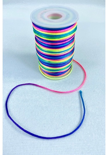 FdayAksesuar 5 Metre Ip Floş Saten Ip Kurdele Ipi Kolye Bileklik Ipi Gökkuşağı Tonları Rengarek 5 Metre Ip FRDY14320
