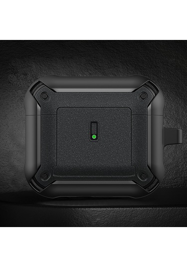 Airpods Uyumlu 3 İçin Sürgülü Tokalı Kablosuz Kulaklık Kancalı Koruyucu Kılıf Siyah