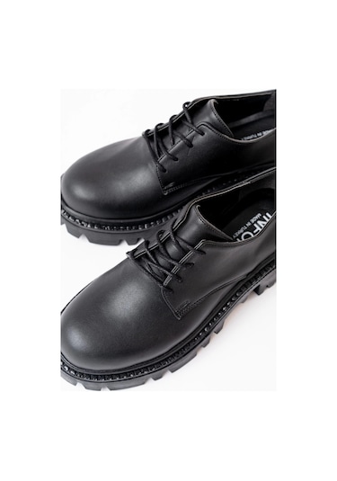 Siyah Bağcıklı Günlük Yüksek Tabanlı Loafer Ayakkabı Siyah