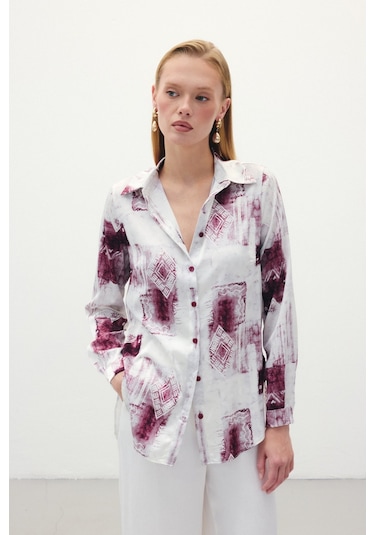 Sateen Desenli Klasik Gömlek - Bordo-136291 Bordo