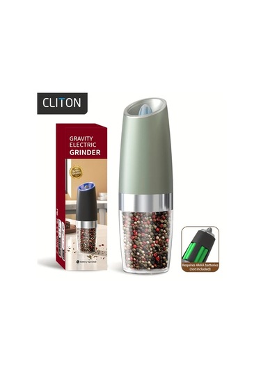 Honeybeeshop 1 Adet Yeşil Plastik Gövdeli Öğütücü Yerçekimi Aktifli Elektrikli Tuz Karabiber Değirmeni Otomatik Öğütme Pille Çalışan Ayarlanabilir Öğütme Geniş Kapasiteli Led Işıklı Ahşap